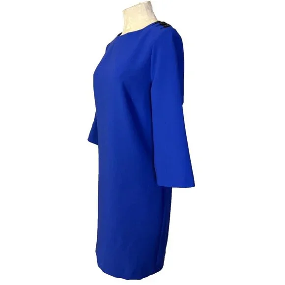 Banana Republic Dress 10 Blue 3/4 Long Button Shoulder Stretch Sleeve Sheath - Picture 5 of 7